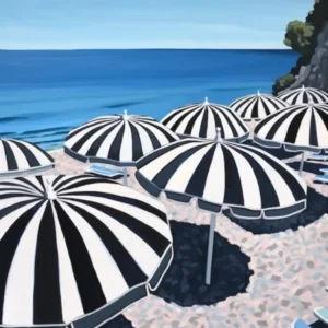 Striped Black And White Beach Umbrellas In Italy