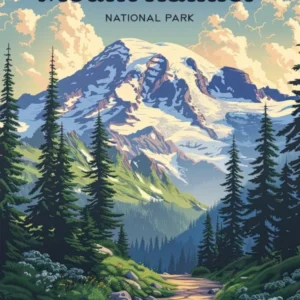 Mount Rainier National Park Hiking Trail Digital Travel Art