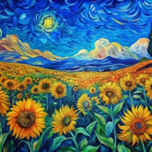 Van Gogh A Field Of Sunflowers Swaying Under A Viv