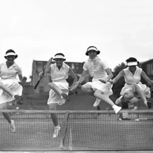 Women Playing Tennis, Black and White Old Photo, Vintage Tennis Art