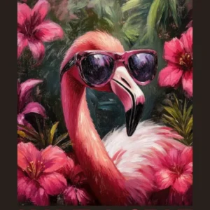 hello sweet cheeks have a seat Funny flamingo bathroom artwork in a playful kitsch aesthetic, colorful illustration in the style of 50s retro pop perfect for powder rooms, quirky spaces 3