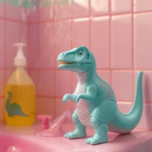 Pastel Toy Dinosaur In A Bathroom