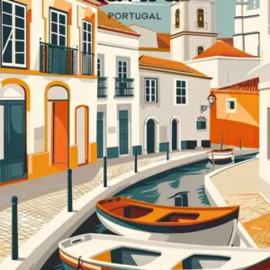 Tavira Portugal Vintage Travel Illustration