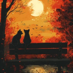 Two Cats On A Bench, Vibrant, Bold Colors, Pop Art