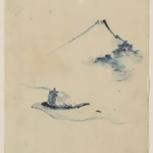 A Person In A Small Boat On A River With Mount Fuji In The Backgrounds, Katsushika Hokusai