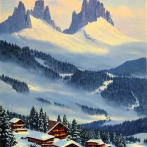 Selva Val Gardena, Italy Ski Resort Vintage Landscape 2 Skiing Poster