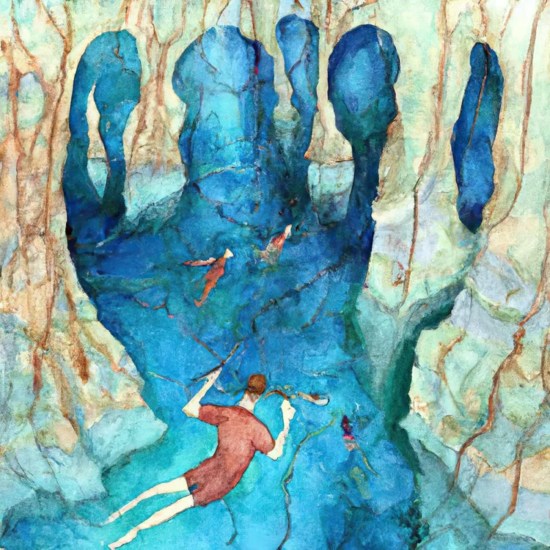 Watercolor Of Scuba Diving In The Cave