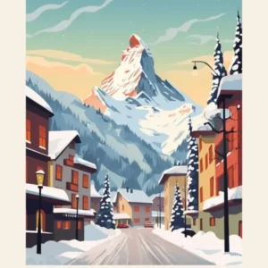 Vintage Winter Travel Poster Zermatt Switzerland 3