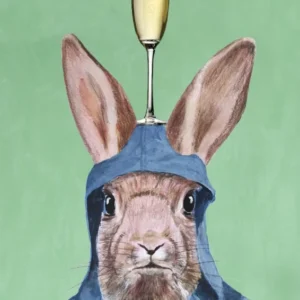 Rabbit With Champagne Glass Green & Brown