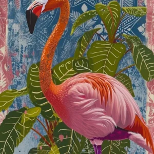 Greater Flamingo And Philodendrons Boho Print 2