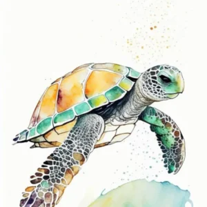 Foraging Sea Turtle, Sea Turtle Minimalist Watercolour 1