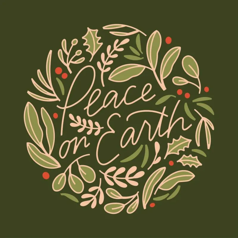 Peace on Earth Green Square Illustrated