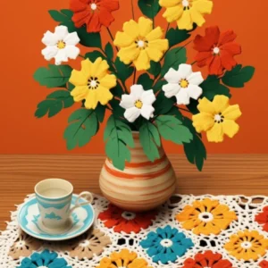 Crochet Dining Room Table With Flowers 3