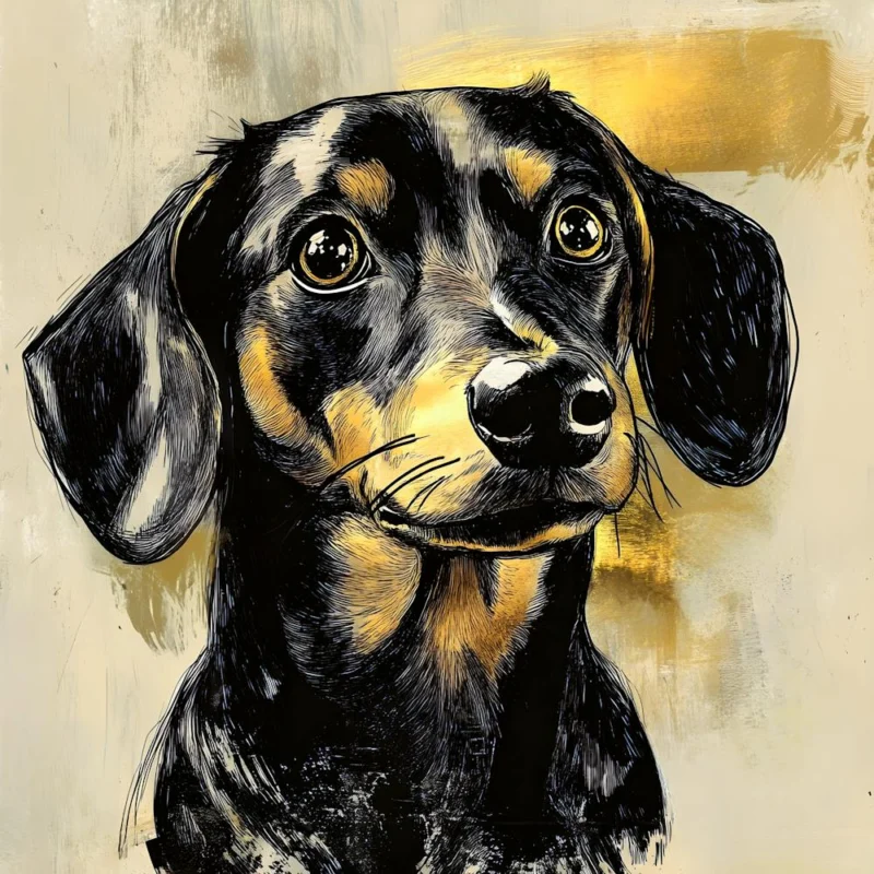 Dachshund Wall Art Vintage Dachshund Portrait In Gold & Black Rustic Dog Lover Gift Modern Pet Portrait Wiener Dog Artwork
