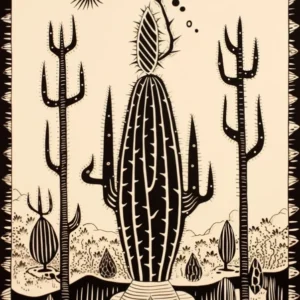 B&W Cactus Illustration Fishhook Cactus 3