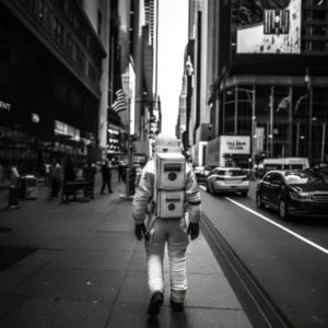 Astronaut In New York City Black And White Photo