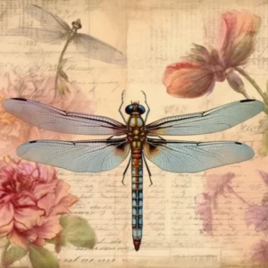 Dragonfly Botanical Vintage Illustration Pastel 4
