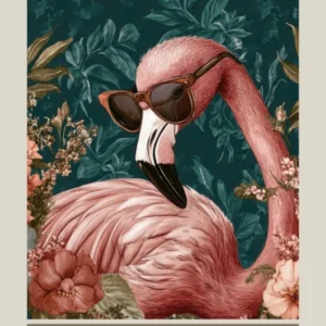 hello sweet cheeks have a seat Funny flamingo bathroom artwork in a playful kitsch aesthetic, colorful illustration in the style of 50s retro pop perfect for powder rooms, quirky spaces 1
