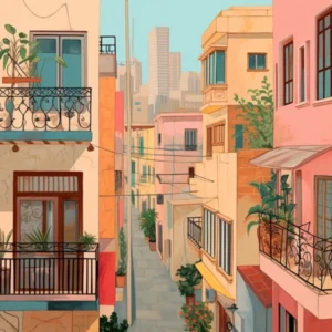 Tel Aviv Israel 1 Vintage Pink Travel Illustration