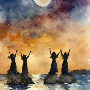 Sea Witches ~ Lunar Goddess Drawing Down The Moon ~ Witchy Pagan Manifesting Spells Watercolour Wiccan Artwork