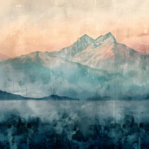 Vintage Mountain Landscape Print Textured Fine Art Wall Decor Boho Nature Poster Muted Blue & Earth Tones