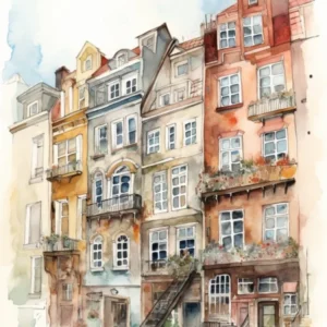 Neukolln Berlin Neighborhood, Watercolour 4