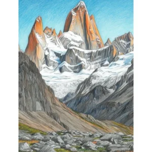Patagonia Argentina Pencil Sketch 3 Watercolour Travel Poster