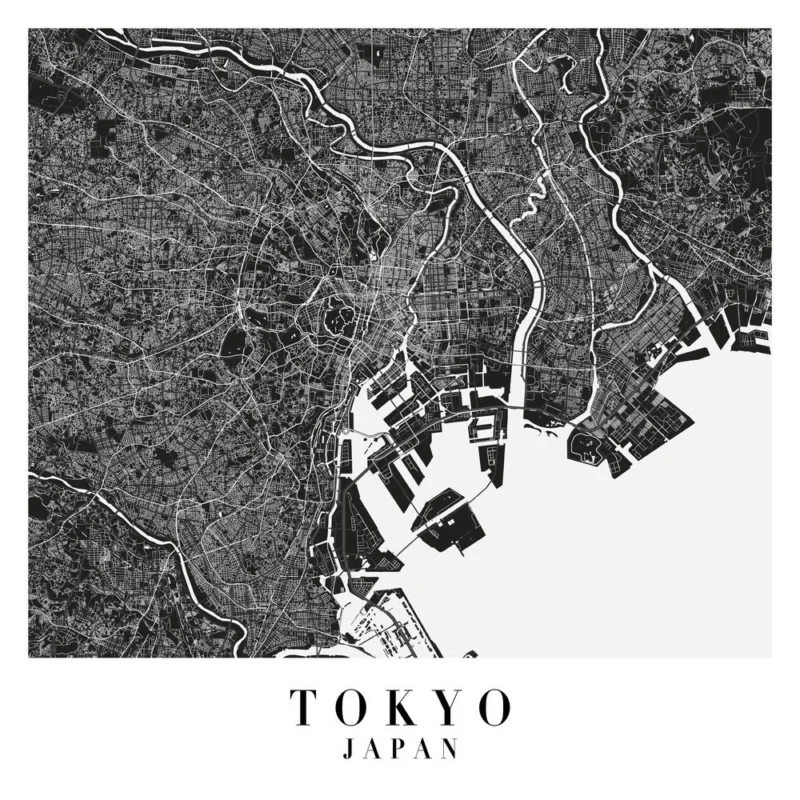 Tokyo Japan Minimal Black Mono Street Map Square