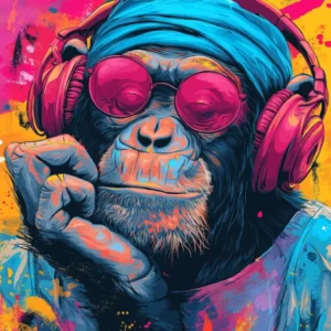 Earphone Animal Chimpanzees Gaming Funky Painting