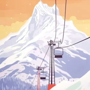 Chamonix Mont Blanc France, Ski Resort Pastel Colours Illustration 3