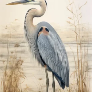 Vintage Bird Drawing Great Blue Heron 2