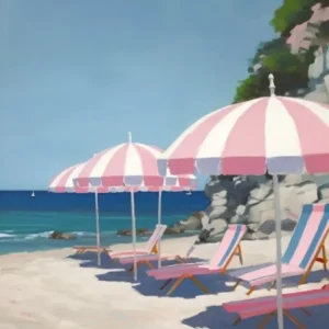 Striped Pink And White Beach Umbrellas In Italy