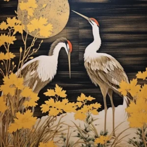 Goldenrod And Birds 3 Vintage Japanese Botanical