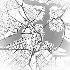 Boston, Massachusetts, United States, City Map, Black And White Fade Design 1