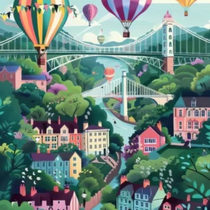 Bristol Print Bristol Illustration Bristol Travel Poster New Yorker Illustration Bristol Poster Hot Air Balloon Print Nursery Print(2)