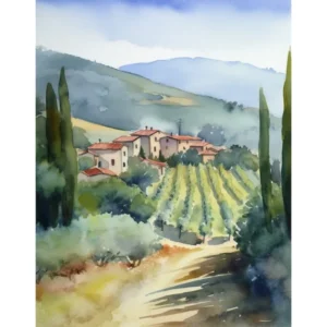 Vinci, Tuscany, Italy 2 Watercolour Travel Poster