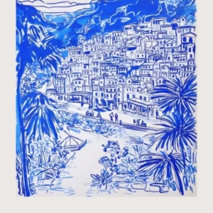 Cinque Terre Italy Blue Drawing Poster