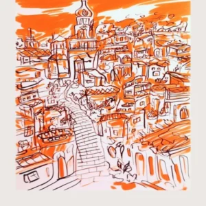 Bologna Italy Orange Drawing Poster