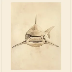 Vintage Bull Shark Pencil Illustration 2 Poster