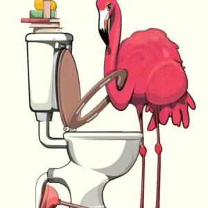 Flamingo trying to Use Toilet in Bathroom