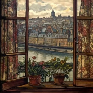 A Window View Of Paris In The Style Of Art Nouveau 3