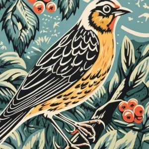 Vintage Bird Linocut Yellowhammer 1
