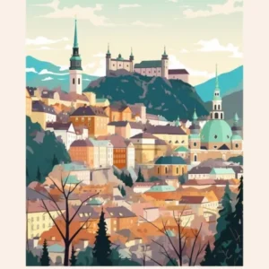 Vintage Winter Travel Poster Salzburg Austria 1