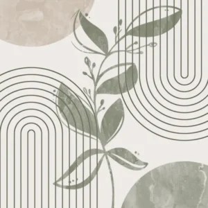 Boho Botanical Art, Sage Green and Beige Mid-Century Modern, Abstract Line 1