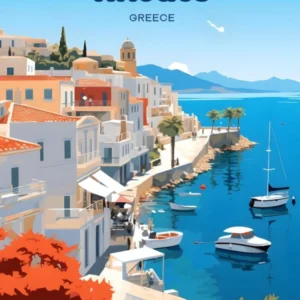 Rhodes Greece Seaside Travel Illustration