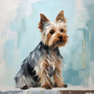 Yorkshire Terrier Dog, Painting In Light Teal And Brown 3