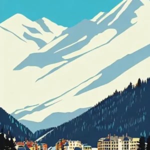 Méribel, France Midcentury Vintage Skiing Poster