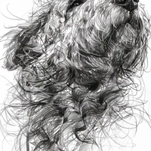 Long Hair Furry Dog Line Sketch 3