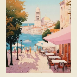 Zadar Croatia 4 Vintage Pink Travel Illustration Poster
