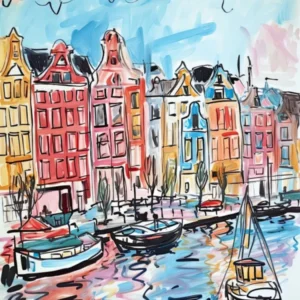 Amsterdam, Dreamy Storybook Illustration 1